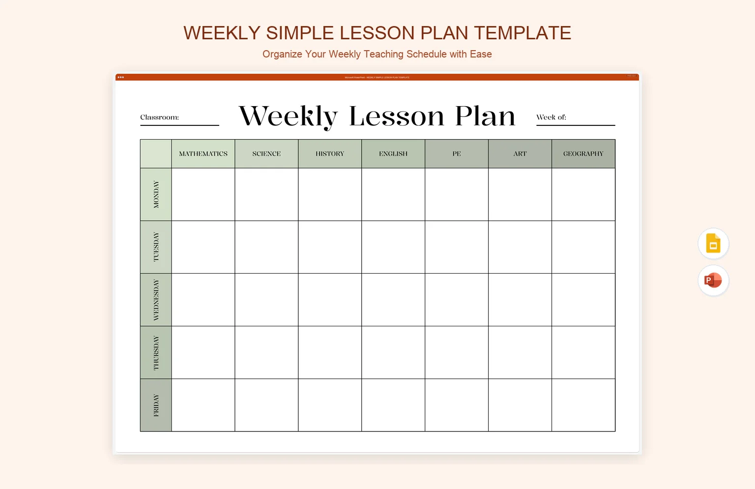 Weekly Simple Lesson Plan Template product preview thumbnail