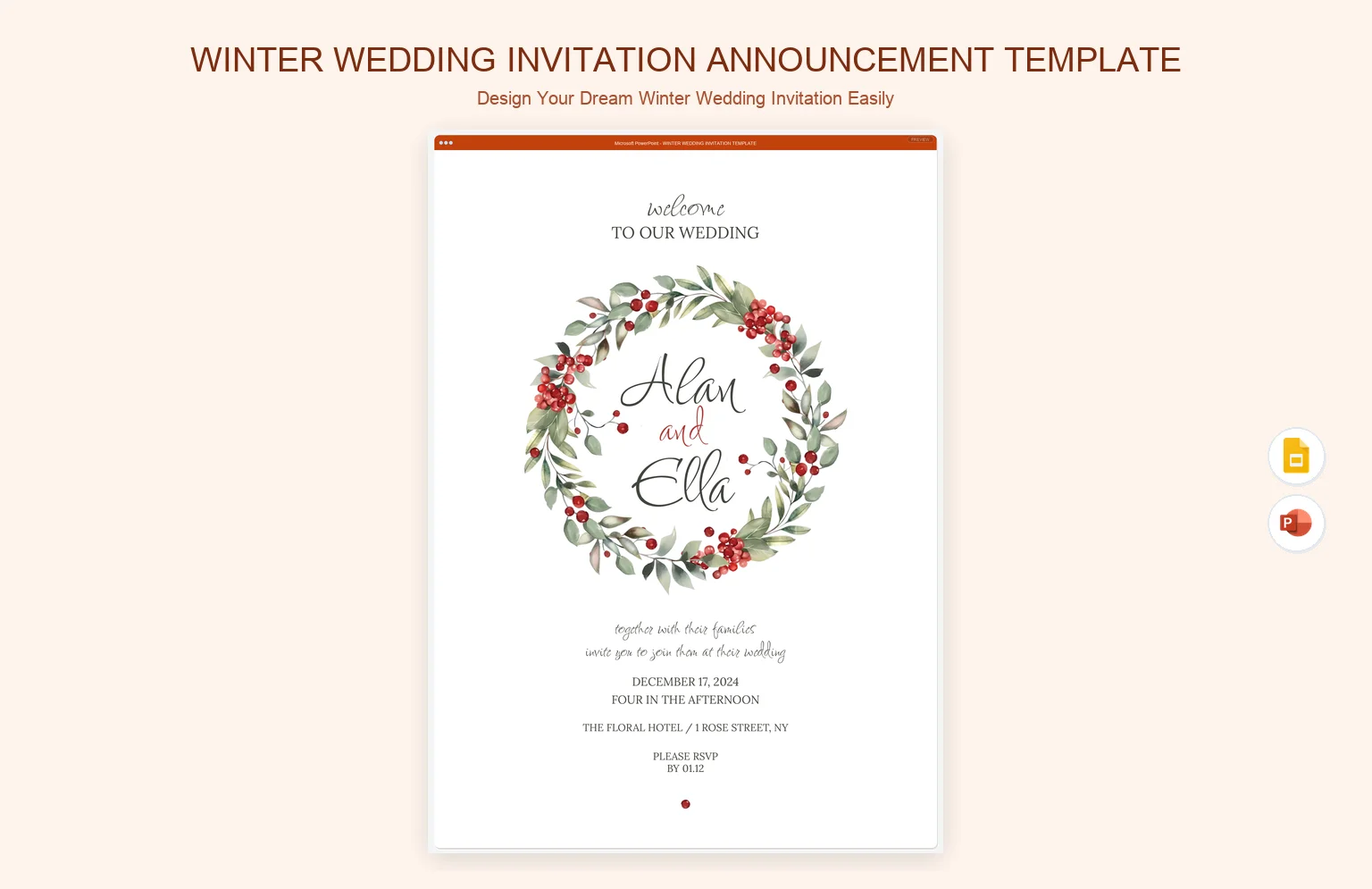 Winter Wedding Invitation Announcement Template product preview thumbnail