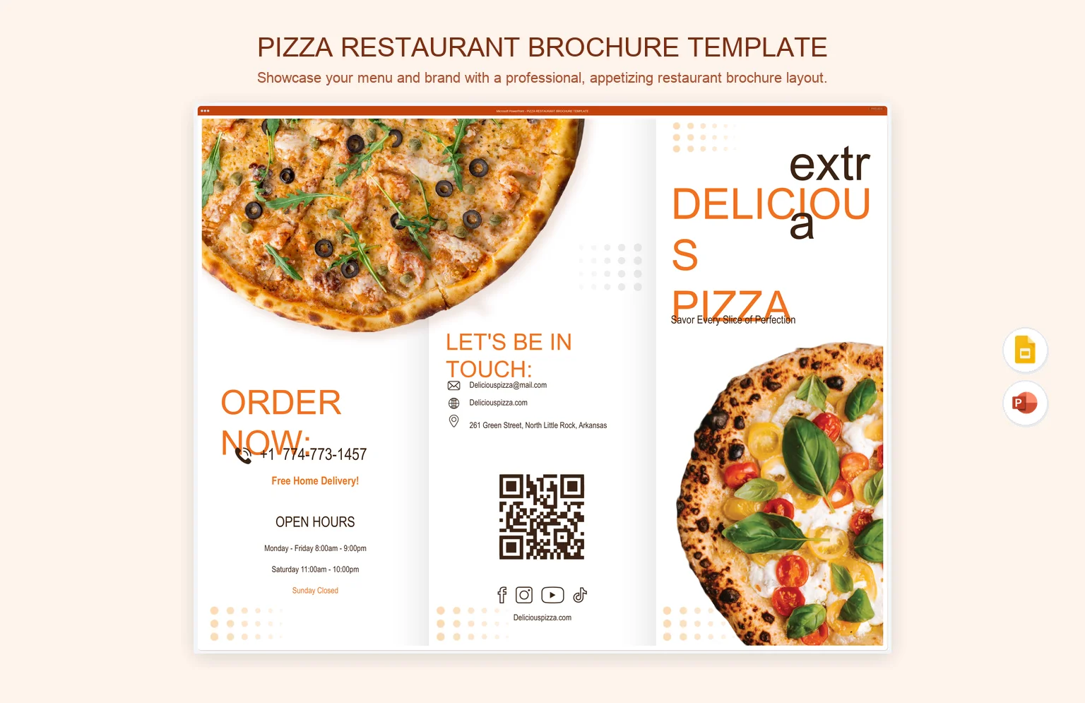 Pizza Restaurant Brochure Template product preview thumbnail